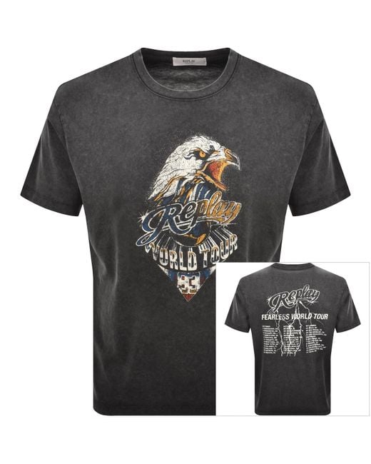Replay Black Graphic T Shirt for men