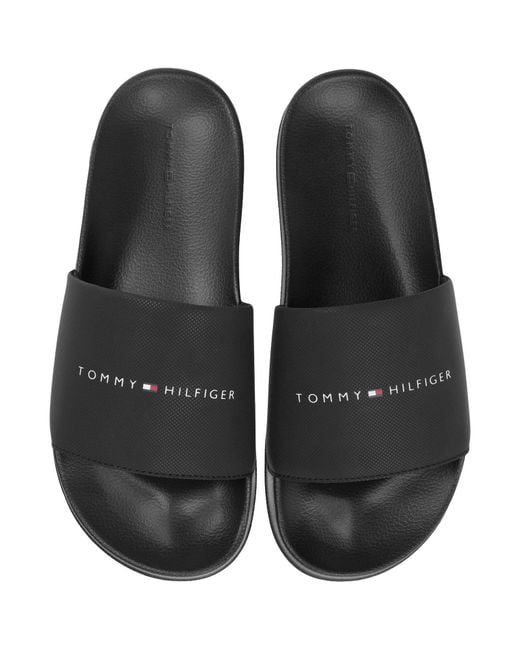 Tommy Hilfiger Black Rubber Flag Pool Sliders for men