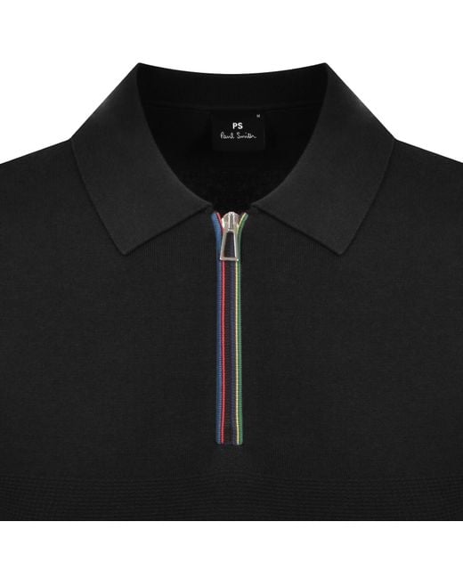 Paul Smith Black Knit Short Sleeve Zip Polo for men