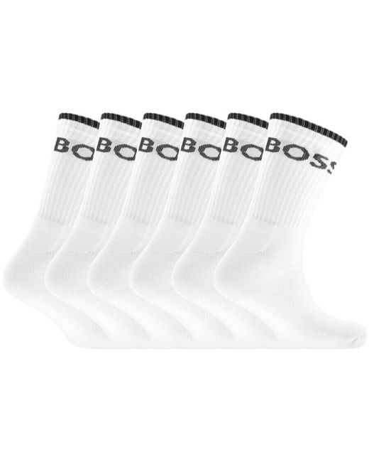 BOSS BUSINESS White Boss 6 Pack Crew Socks for men