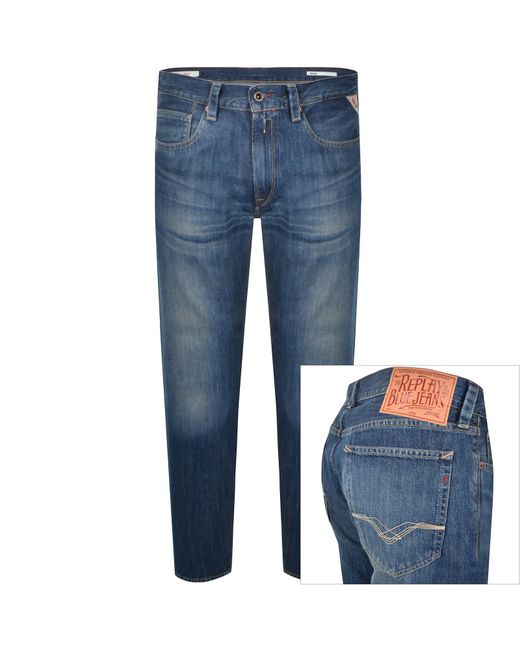 Replay Blue Neaal Slim Fit Mid Wash Jeans for men