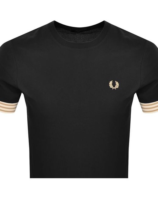 Fred Perry Black Striped Cuff T Shirt for men