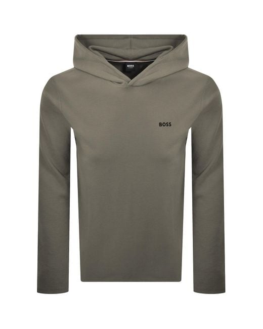 BOSS BUSINESS Gray Boss Waffle Hooded T Shirt Open for men