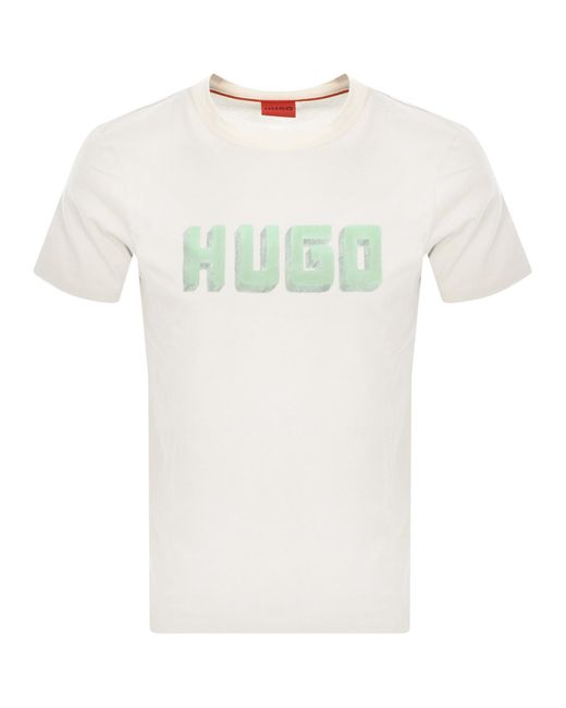 HUGO White Daqerio Crew Neck Short Sleeve T Shirt for men
