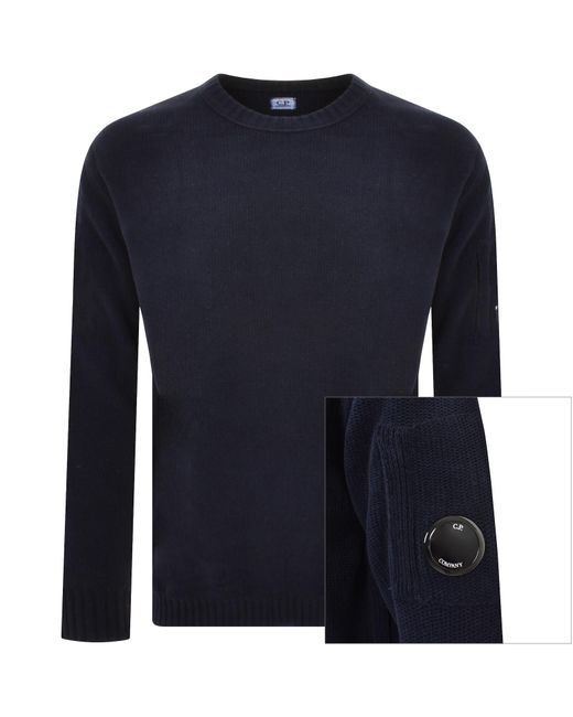 C P Company Blue Chenille Knitted Navy Crew Neck Jumper for men