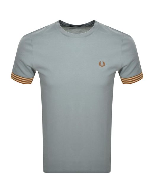 Fred Perry Gray Striped Cuff T Shirt for men
