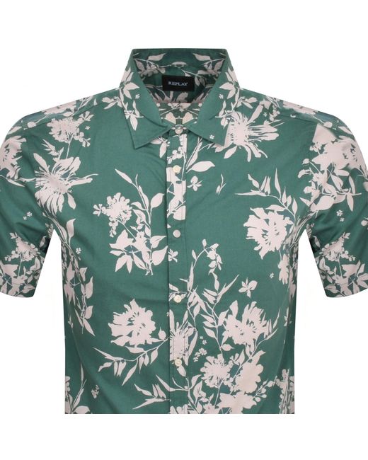 Replay Green Short Sleeve Floral Shirt for men