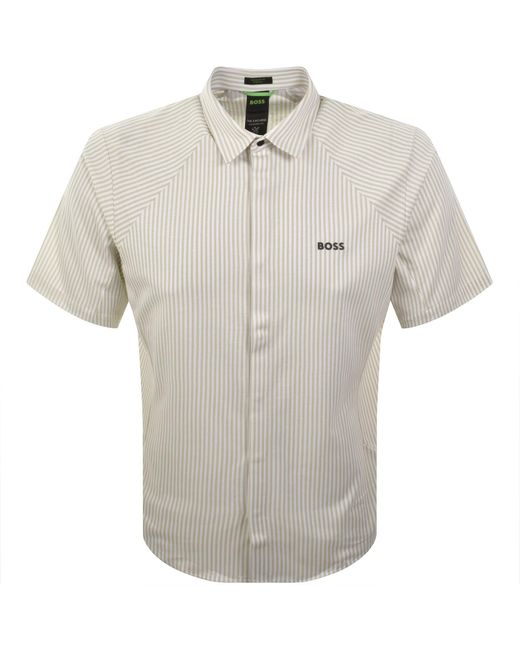 Boss Gray Boss Excurse Short Sleeve Striped Shirt for men