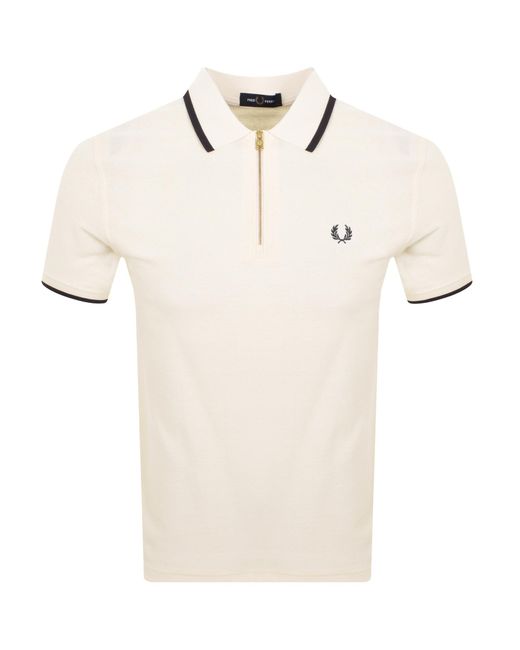 Fred Perry Natural Zip Neck Crepe Polo T Shirt Ecru for men