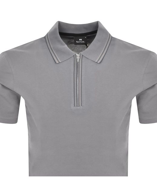Paul Smith Gray Half Zip Polo T Shirt for men
