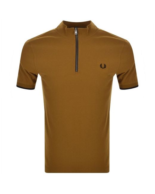 Fred Perry Cotton Funnel Neck Polo T Shirt in Brown for Men | Lyst