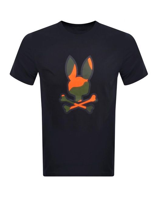 Psycho Bunny Blue Camo Print Graphic T Shirt for men