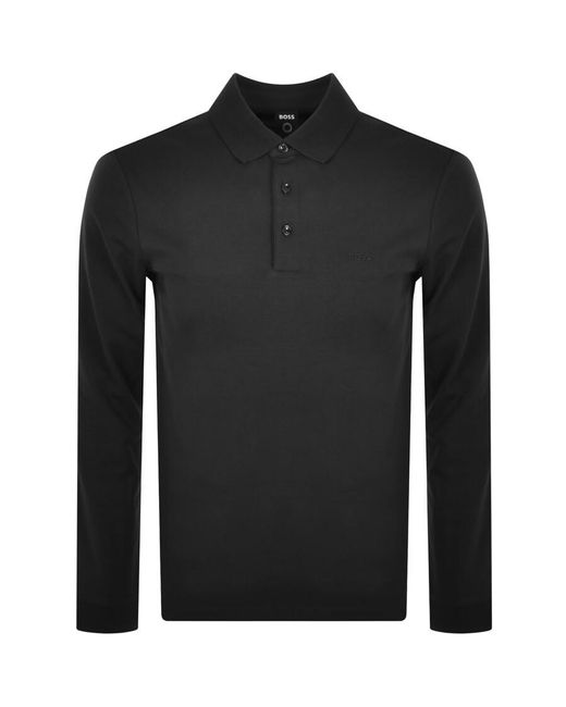 BOSS BUSINESS Black Boss Pado 30 Long Sleeved Polo T Shirt for men