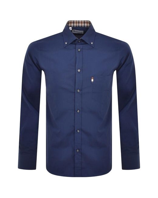 Aquascutum Blue London Long Sleeve Shirt for men