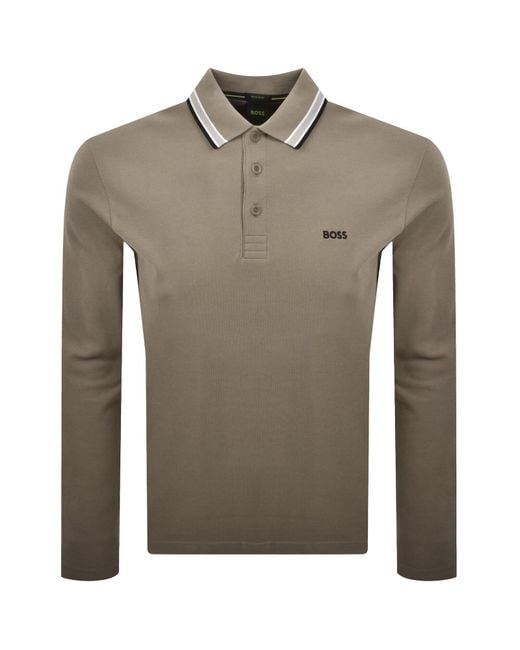 Boss Gray Boss Plisy Long Sleeve Polo T Shirt for men