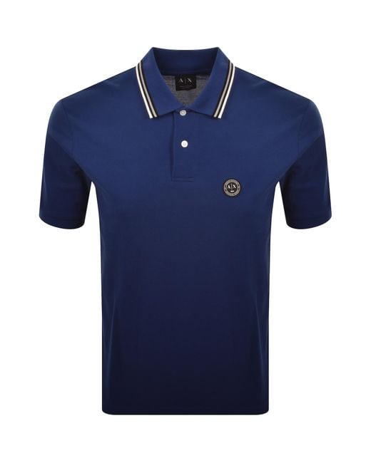 ARMANI EXCHANGE Blue Tipped Polo T Shirt for men