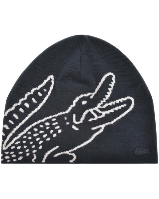 Lacoste Blue Wool Jacquard Crocodile Beanie for men
