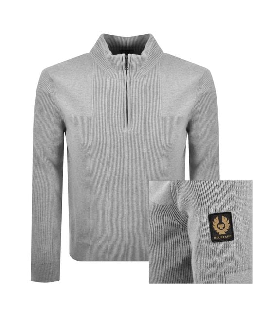 Belstaff Gray Commander Quarter Zip Jumper for men