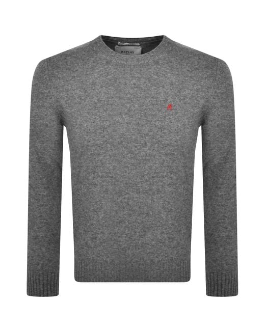 Replay Gray Crew Neck Knit Jumper for men