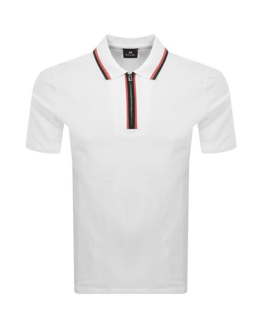 Paul Smith White Regular Zip Polo T Shirt for men