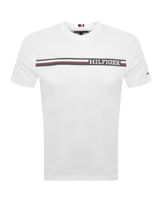 Tommy Hilfiger White Monotype Chest Stripe T Shirt for men