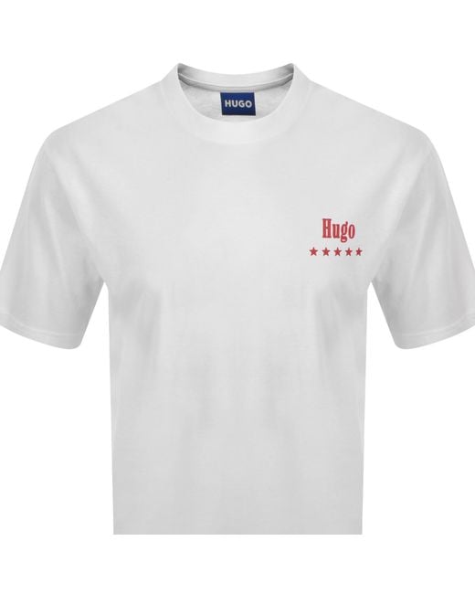 HUGO White Printed Artwork T Shirt for men