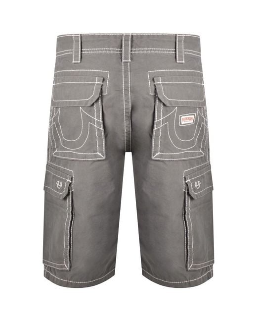 True Religion Gray Big T Cargo Shorts for men