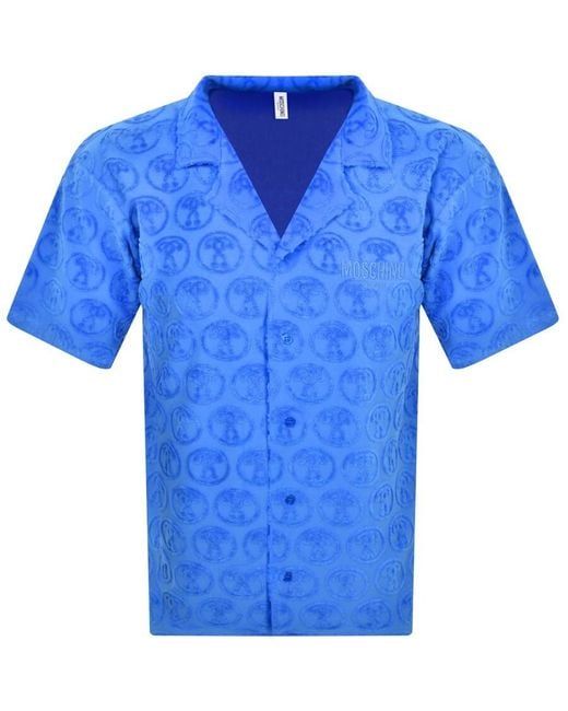 Moschino Blue Swim Towelling Short Sleeve Shirt for men