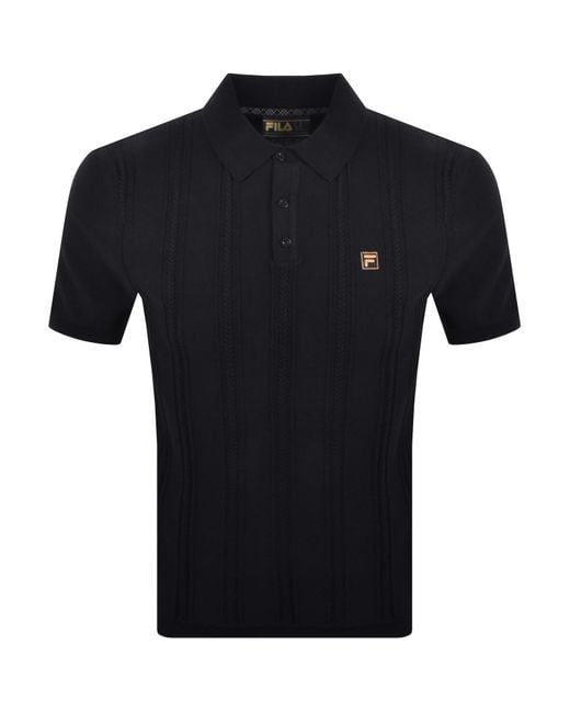 Fila Black Fila Barns Textured Knit Polo T Shirt for men