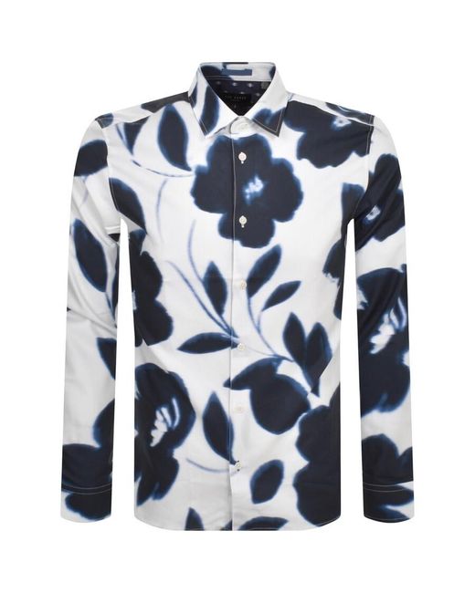 Ted Baker Blue Aversa Floral Long Sleeve Shirt for men