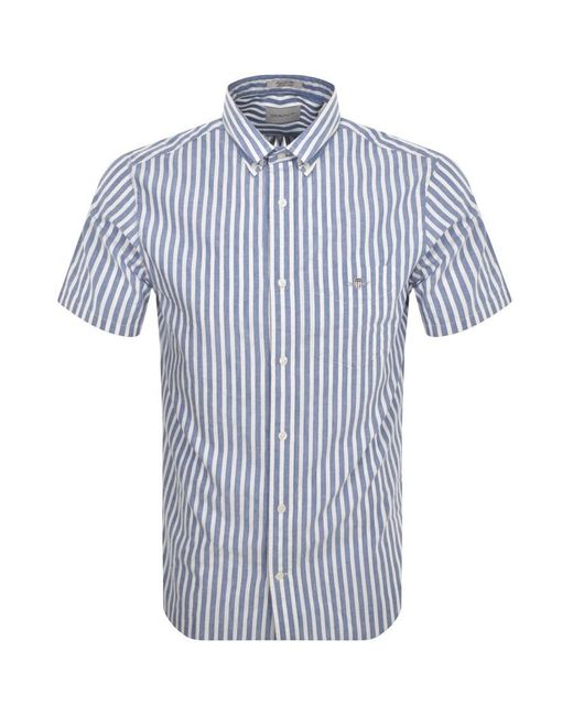 Gant Blue Short Sleeved Stripe Linen Shirt for men