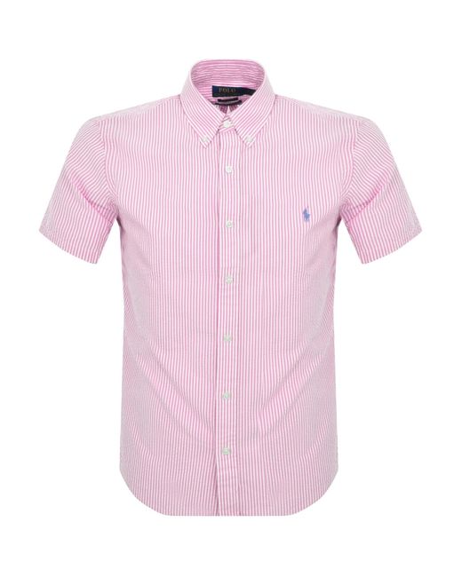 Ralph Lauren Pink Stripe Short Sleeve Shirt for men