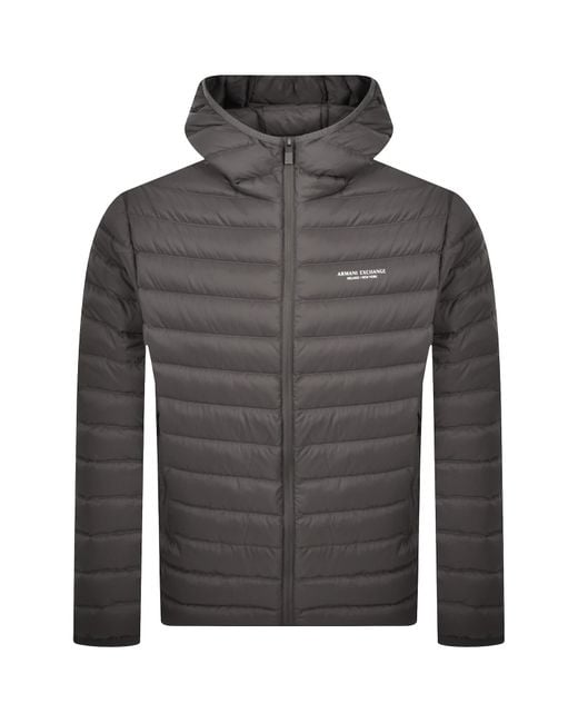 ARMANI EXCHANGE Gray Hooded Down Jacket for men