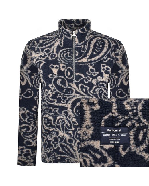 Barbour Blue Fergus Half Zip Fleece Jacket for men