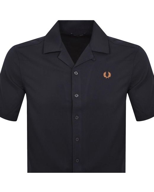 Fred Perry Blue Pique Textured Collar Shirt for men