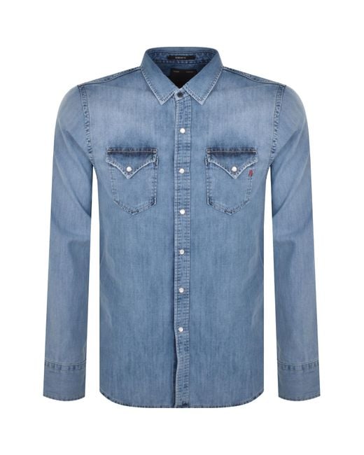 Replay Blue Denim Look Long Sleeved Shirt for men