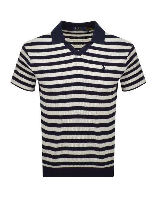 Ralph Lauren Blue Stripe Knit Polo T Shirt for men