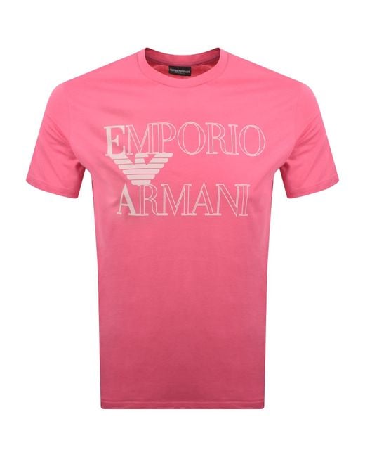 Armani Pink Emporio Logo T Shirt for men