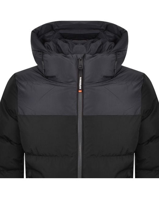 Superdry Black Colour Block Hooded Puffer Jacket for men