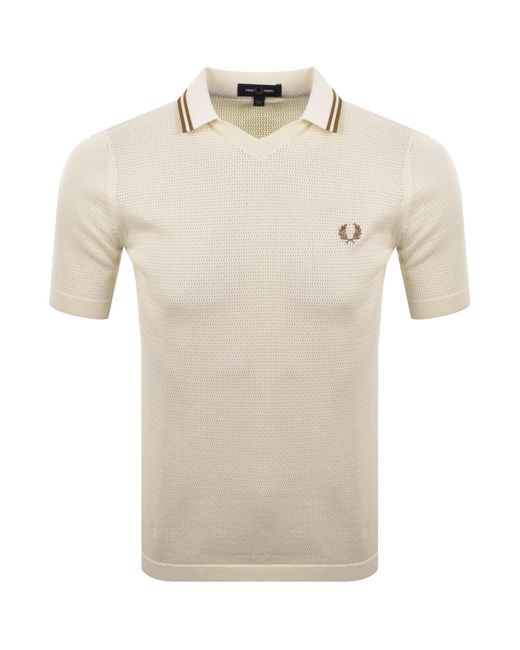Fred Perry Natural Pointelle Knit Polo T Shirt Ecru for men