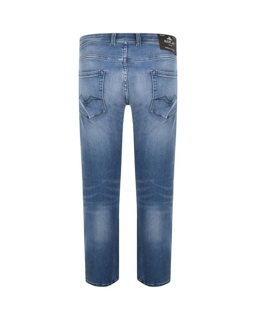 Replay Blue Grover Straight Fit Mid Wash Jeans for men
