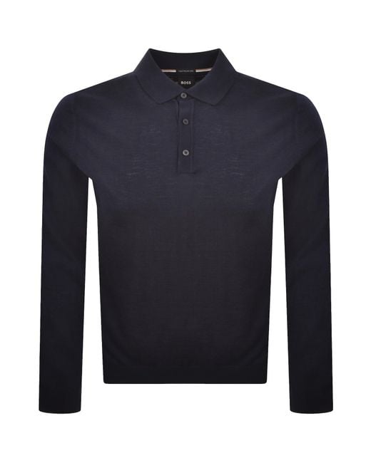 BOSS BUSINESS Blue Boss Lancione Merino Wool Knit Polo for men