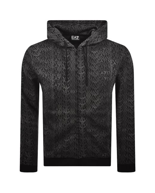 EA7 Black Emporio Armani Logo Hoodie for men