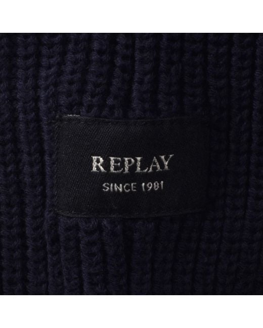 Replay Blue Crew Neck Knit Jumper Night for men