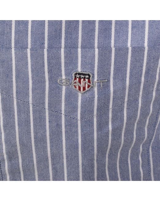 Gant Blue Long Sleeved Oxford Stripe Shirt for men