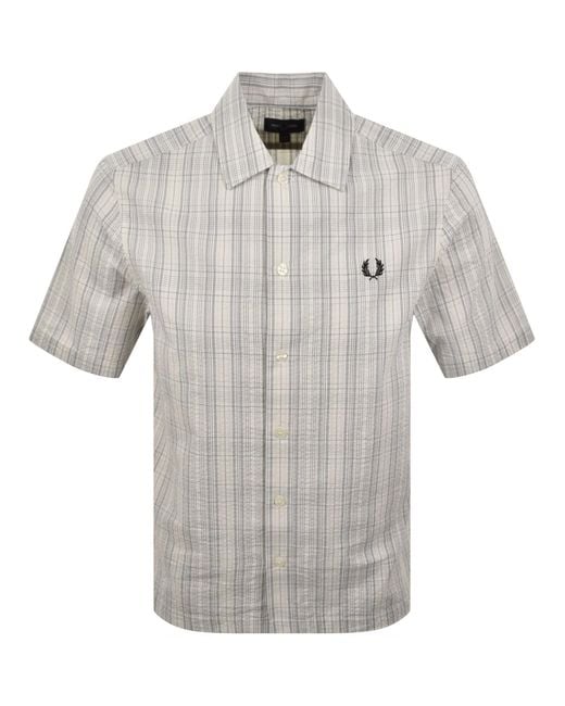 Fred Perry Gray Seersucker Check Shirt Ecru for men