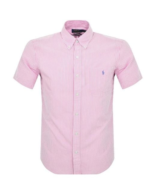 Ralph Lauren Pink Stripe Short Sleeve Shirt for men