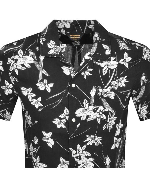Superdry Black Short Sleeved Print Linen Shirt for men