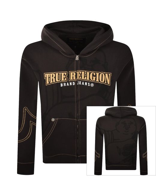 True Religion Black Cinched Zip Up Hoodie for men