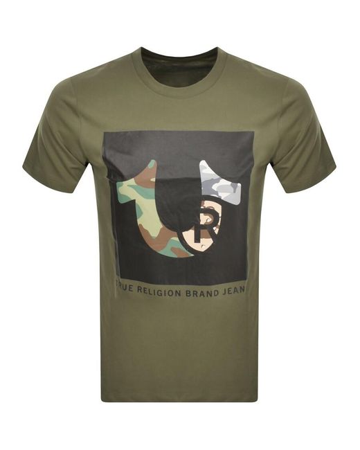 True Religion Green Multi Camouflage T Shirt for men